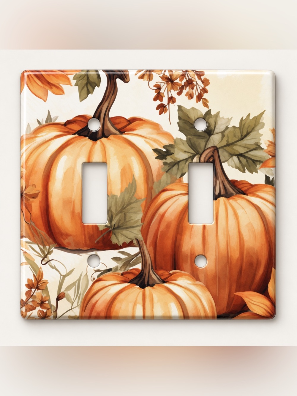 Handmade Watercolor Pumpkin Fall Double Toggle Light Switch Cover Plate